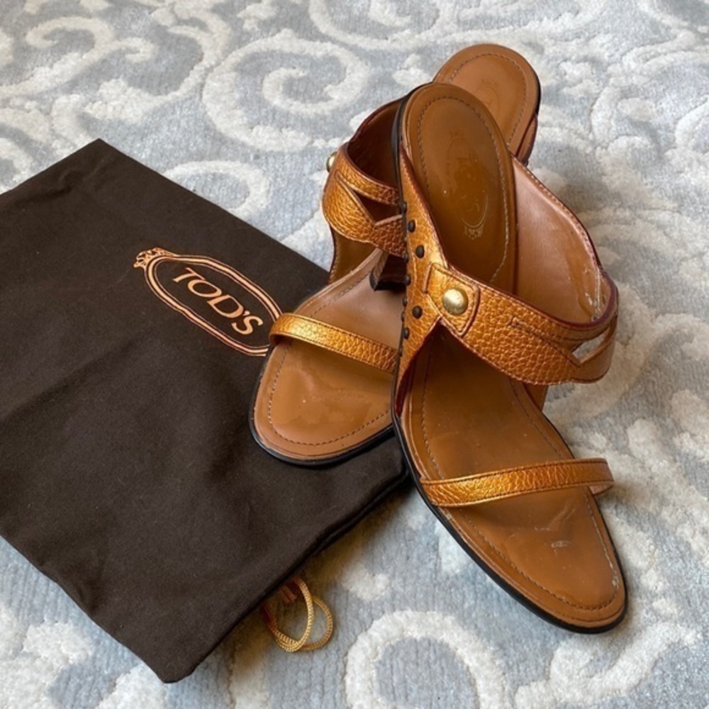 Tod's Women's Metallic Brown Leather Slide Sandals